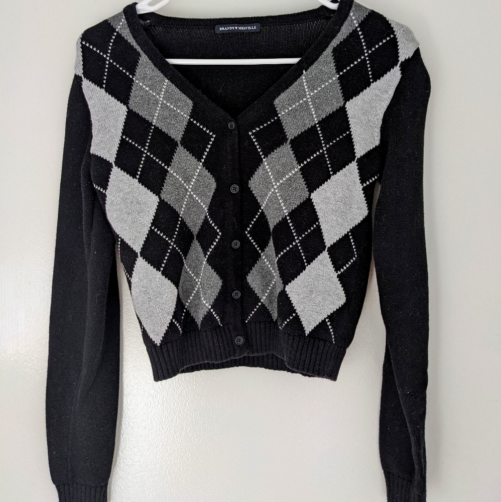 brandy melville gray argyle sweater